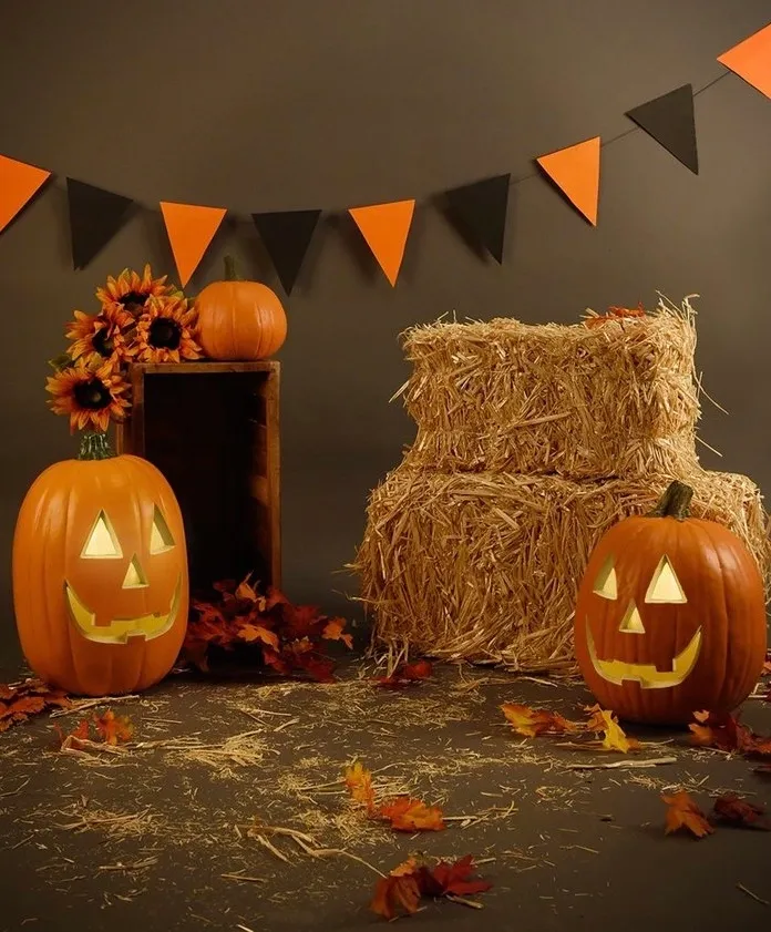 Pumpkins and hay